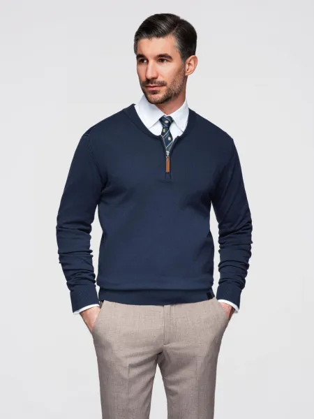 Ombre Men's sweater with viscose and spread neckline - navy blue