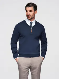 Ombre Men's sweater with viscose and spread neckline - navy blue