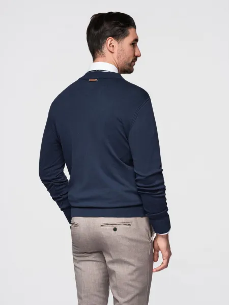 Ombre Men's sweater with viscose and spread neckline - navy blue