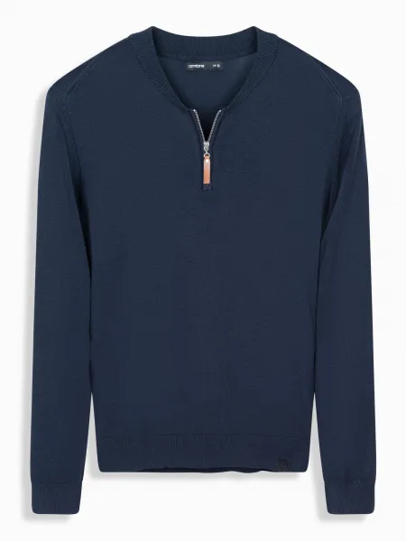 Ombre Men's sweater with viscose and spread neckline - navy blue