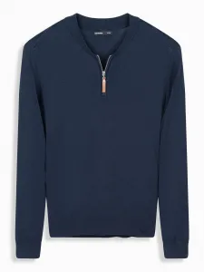 Ombre Men's sweater with viscose and spread neckline - navy blue