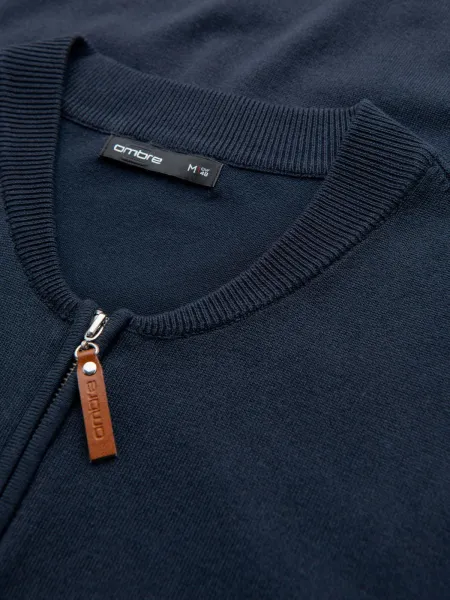 Ombre Men's sweater with viscose and spread neckline - navy blue