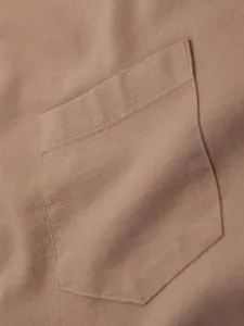 Ombre Men's linen shirt with stand-up collar and pocket REGULAR FIT - light brown