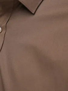 Pánska trendy košeľa bez vzoru - hnedá