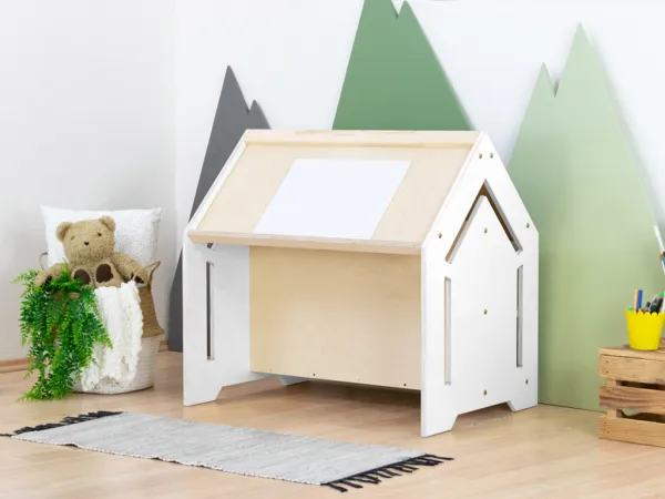 Benlemi Detský domčekový stolík na kreslenie CREATIVE Zvoľte farbu korpusu: Nelakovaná, Zvoľte farbu plôch: Nelakovaná