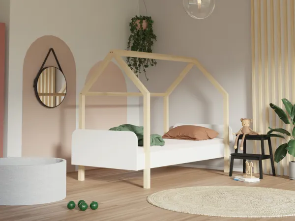 Benlemi Detská posteľ domček MODULAR s bočným štítom Zvoľte variantu: Bez čela, Zvoľte rozmer: 90x200 cm
