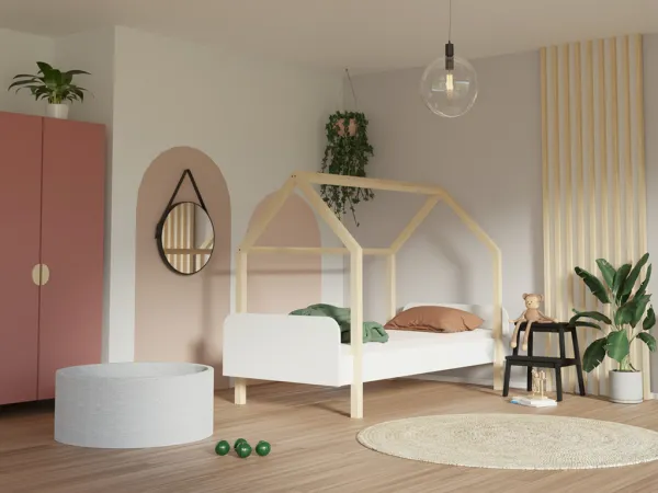 Benlemi Detská posteľ domček MODULAR s bočným štítom Zvoľte variantu: Bez čela, Zvoľte rozmer: 90x200 cm