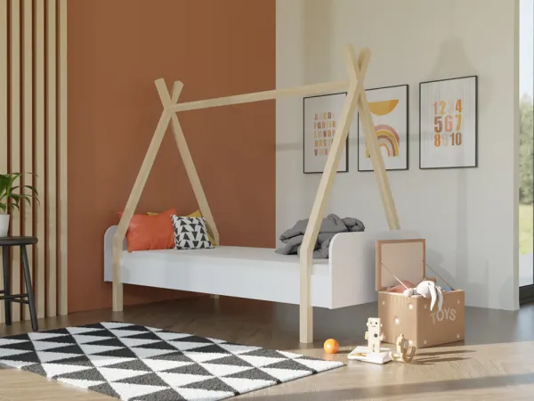 Benlemi Detské domčekové jednolôžko MODULAR v tvare teepee Zvoľte variantu: Bez čela, Zvoľte rozmer: 90x200 cm