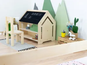 Benlemi Detský domčekový stolík na kreslenie CREATIVE Zvoľte farbu korpusu: Nelakovaná, Zvoľte farbu plôch: Nelakovaná