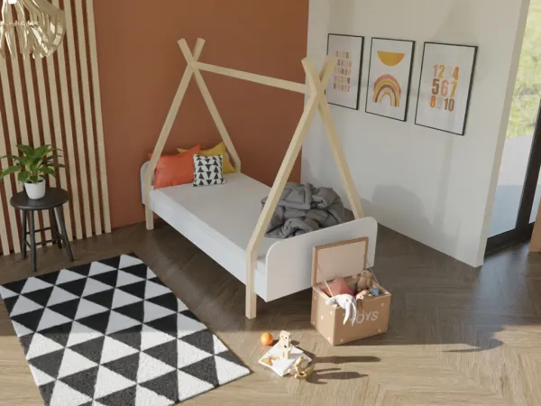 Benlemi Detské domčekové jednolôžko MODULAR v tvare teepee Zvoľte variantu: Bez čela, Zvoľte rozmer: 90x200 cm