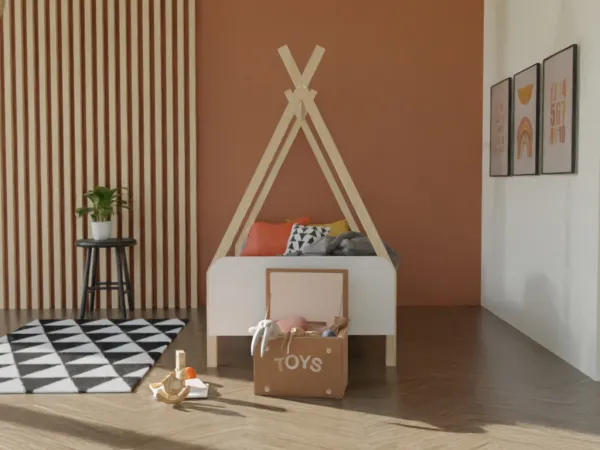 Benlemi Detské domčekové jednolôžko MODULAR v tvare teepee Zvoľte variantu: Bez čela, Zvoľte rozmer: 90x200 cm