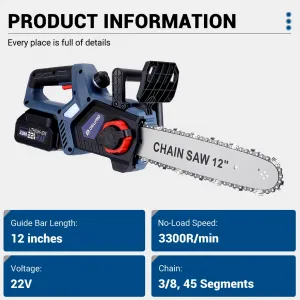 Bezuhlíková AKU reťazová píla Drillpro 12" 30Cm vhodná pre batérie Makita 18V. 3 x reťaz 2 x baterie 3Ah 22V 1 x lišta,