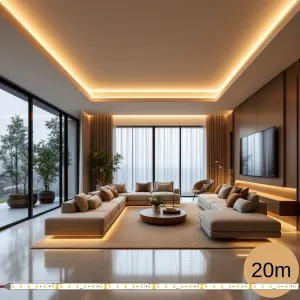 LEDprodukt 20m PROFI LED pásik 120LED/m SMD2835 9,6W/m prúd. driver teplá biela IP20 24V - Kompletná sada
