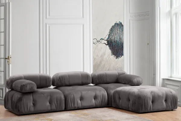 Hanah Home Rohová modulární sedací souprava Bubble 288 cm s taburetem samet šedá