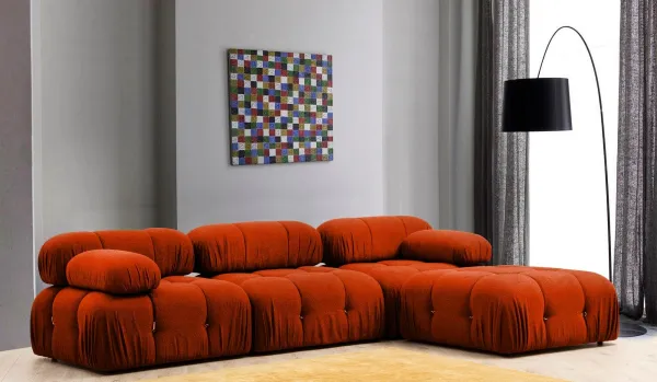 Hanah Home Rohová modulární sedací souprava Bubble 288 cm s taburetem cihlová