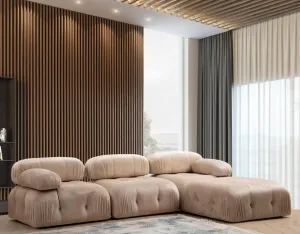 Hanah Home Rohová modulární sedací souprava Bubble 288 cm s taburetem samet krémová