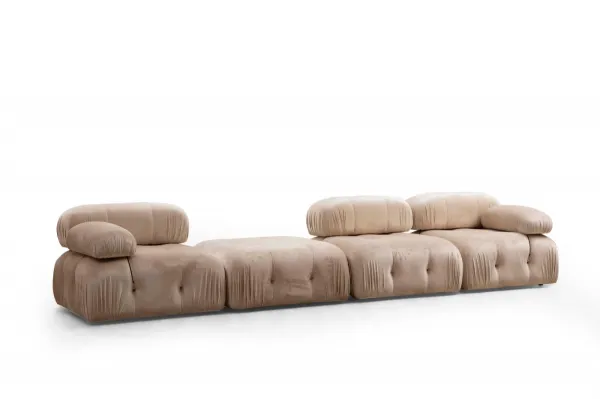 Hanah Home Rohová modulární sedací souprava Bubble 288 cm s taburetem samet krémová