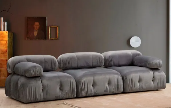 Hanah Home Třímístná modulární pohovka Bubble 288 cm samet šedá