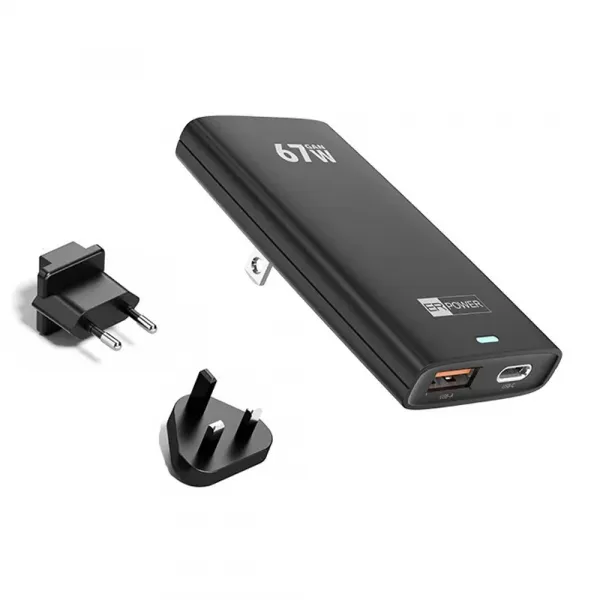 ER POWER Cestovná nabíjačka USB-C + USB-A, 67W, GaN