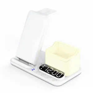 DeskCharge Station Pro Multifunkčná 5v1 bezdrôtová nabíjacia stanica s hodinami a organizérom, biela