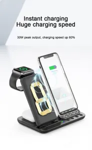 DeskCharge Station Pro Multifunkčná 5v1 bezdrôtová nabíjacia stanica s hodinami a organizérom, biela