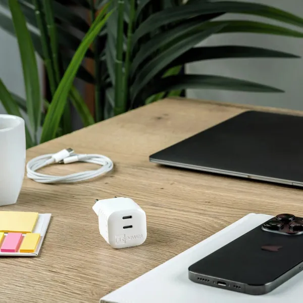 ER POWER Mini nabíjačka 2x USB-C, 65W, GaN
