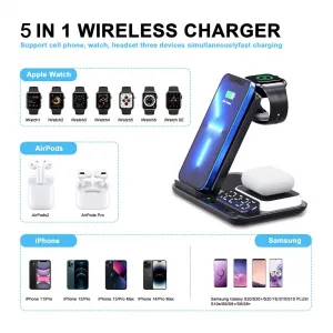 FoldCharge Clock 5 Pro Skladacia 5v1 bezdrôtová nabíjacia stanica s hodinami a nočným svetlom, biela