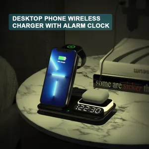 FoldCharge Clock 5 Pro Skladacia 5v1 bezdrôtová nabíjacia stanica s hodinami a nočným svetlom, biela