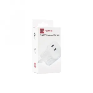 ER POWER Mini nabíjačka 2x USB-C, 36W, GaN