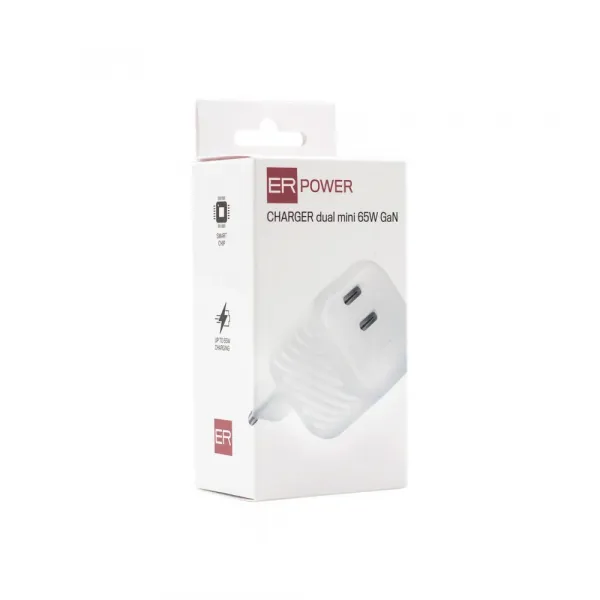 ER POWER Mini nabíjačka 2x USB-C, 65W, GaN
