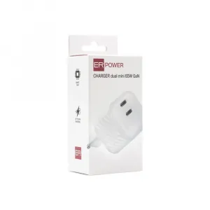 ER POWER Mini nabíjačka 2x USB-C, 65W, GaN