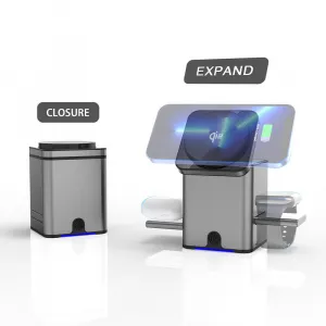 MagCube Pro Qi2 Inteligentná skladacia 3v1 bezdrôtová nabíjačka s MagSafe s 15W nabíjaním, sivá