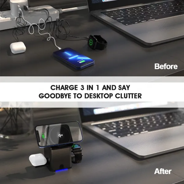 MagCube Pro Qi2 Inteligentná skladacia 3v1 bezdrôtová nabíjačka s MagSafe s 15W nabíjaním, sivá