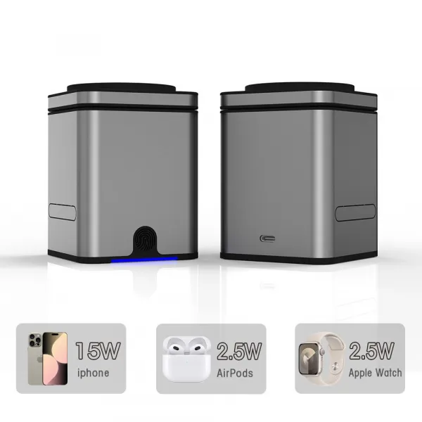 MagCube Pro Qi2 Inteligentná skladacia 3v1 bezdrôtová nabíjačka s MagSafe s 15W nabíjaním, sivá