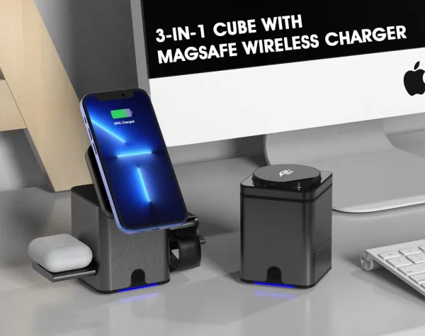 MagCube Pro Qi2 Inteligentná skladacia 3v1 bezdrôtová nabíjačka s MagSafe s 15W nabíjaním, sivá