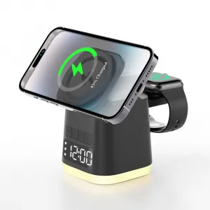 MagDock 6 Pro 6v1 bezdrôtová nabíjacia stanica s hodinami a nočným svetlom pre iOS a Android, čierna