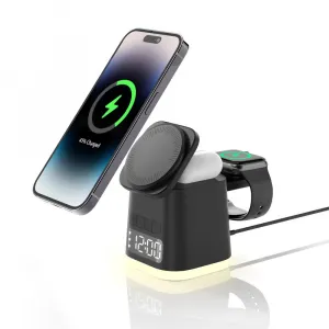 MagDock 6 Pro 6v1 bezdrôtová nabíjacia stanica s hodinami a nočným svetlom pre iOS a Android, čierna