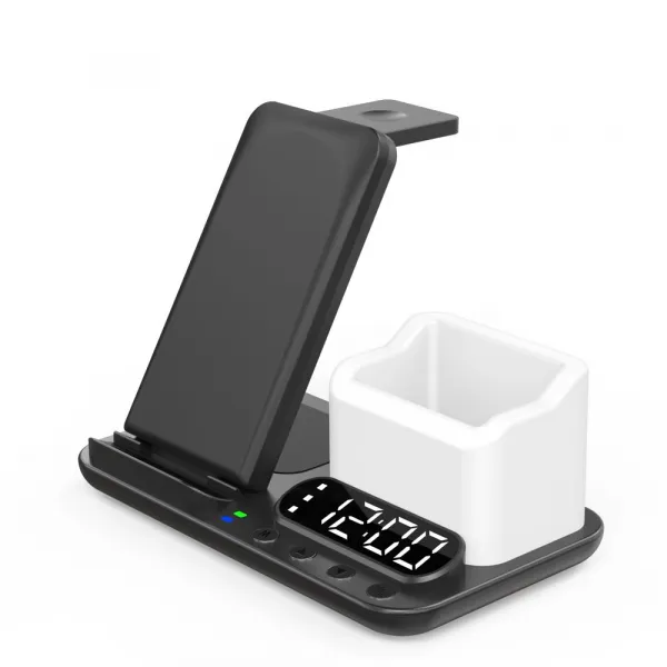 DeskCharge Station Pro Multifunkčná 5v1 bezdrôtová nabíjacia stanica s hodinami a organizérom, čierna