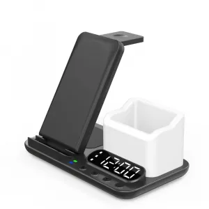 DeskCharge Station Pro Multifunkčná 5v1 bezdrôtová nabíjacia stanica s hodinami a organizérom, čierna