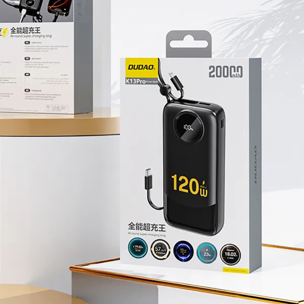 DUDAO K13Pro Powerbanka s káblami 20 000 mAh čierna