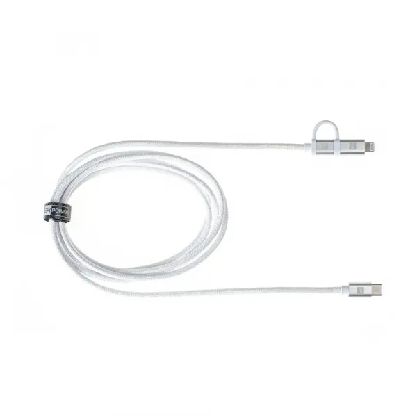 ER POWER Duálny kábel USB-C - USB-C / Lightning MFi 2 m, biely