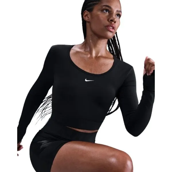 Dámske tréningové tričko s dlhým rukávom NIKE PRO W NP DF LS TOP GG SHINE BLACK ANTHRACITE WHITE