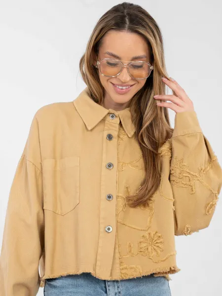 Dámska camel bunda s textúrou