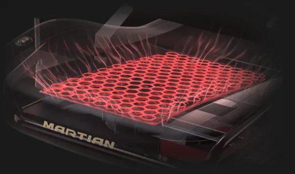 Herná stolička DXRacer MARTIAN XL Triangle s elektrickým ovládaním, masážou a ventiláciou, čierno-červená