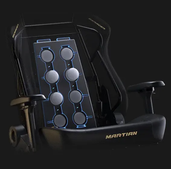 Herná stolička DXRacer MARTIAN XL Triangle s elektrickým ovládaním, masážou a ventiláciou, čierno-červená