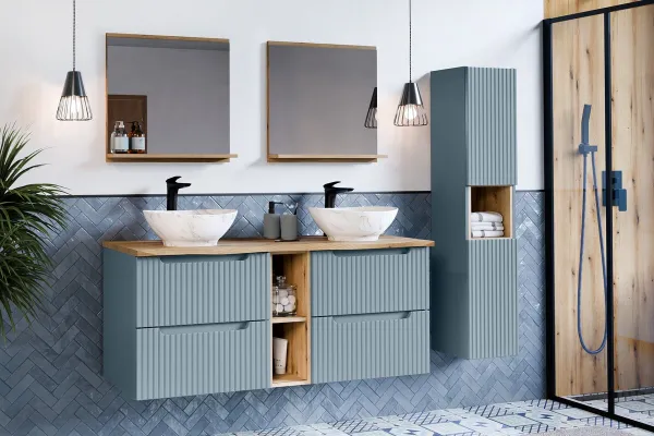 Comad Kúpeľňová zostava Nova Denim Beyond s doskou a umývadlom 60 cm modrá/dub coast evoke