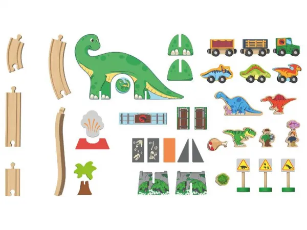 lupilu® Drevená železnica L (dinosaury)