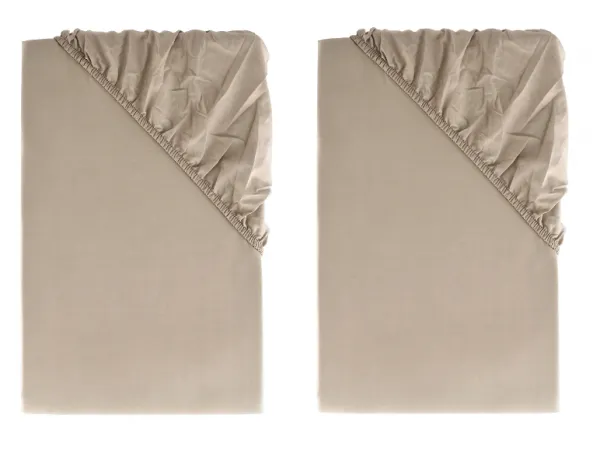 Livarno home Perkálová napínacia plachta, 90 – 100 x 200 cm, béžová, 2 kusy