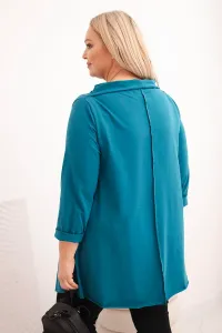 Kesi Dámska bavlnená blúzka Plus Size asymetrická s rolovaným rukávom morská
