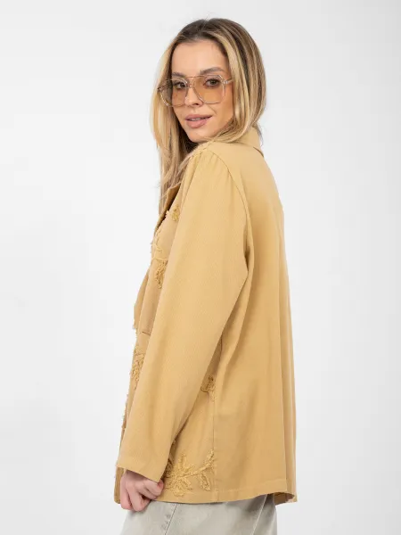 Dámska camel bunda s výšivkou